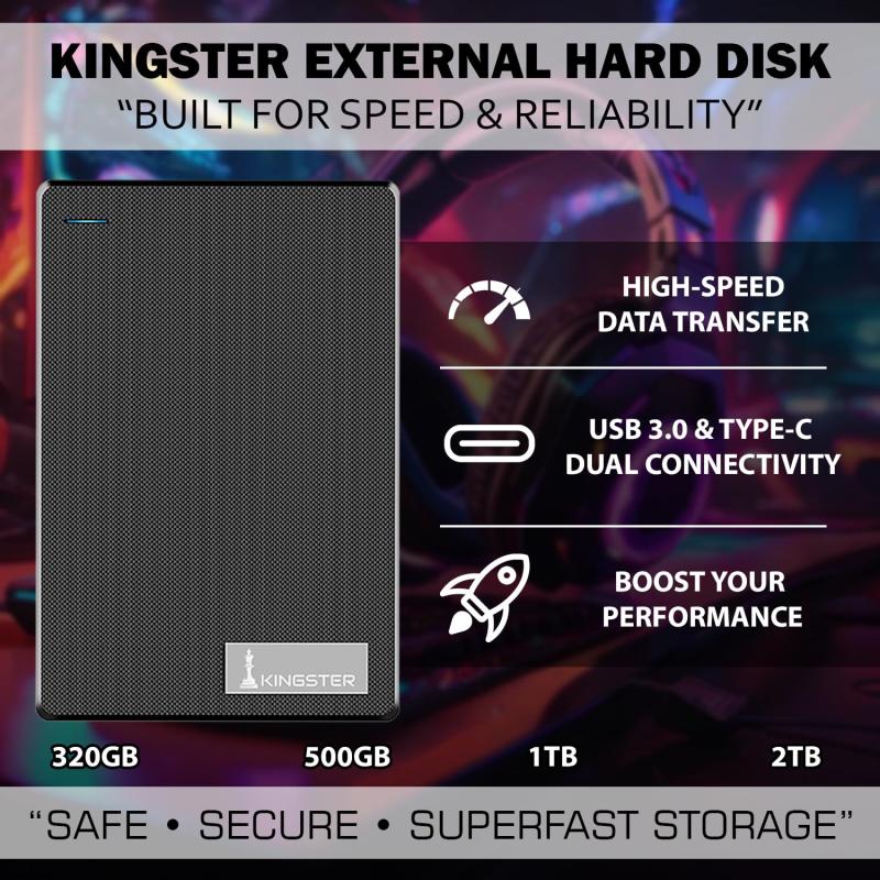 KINGSTER® External Hard Drive – Black