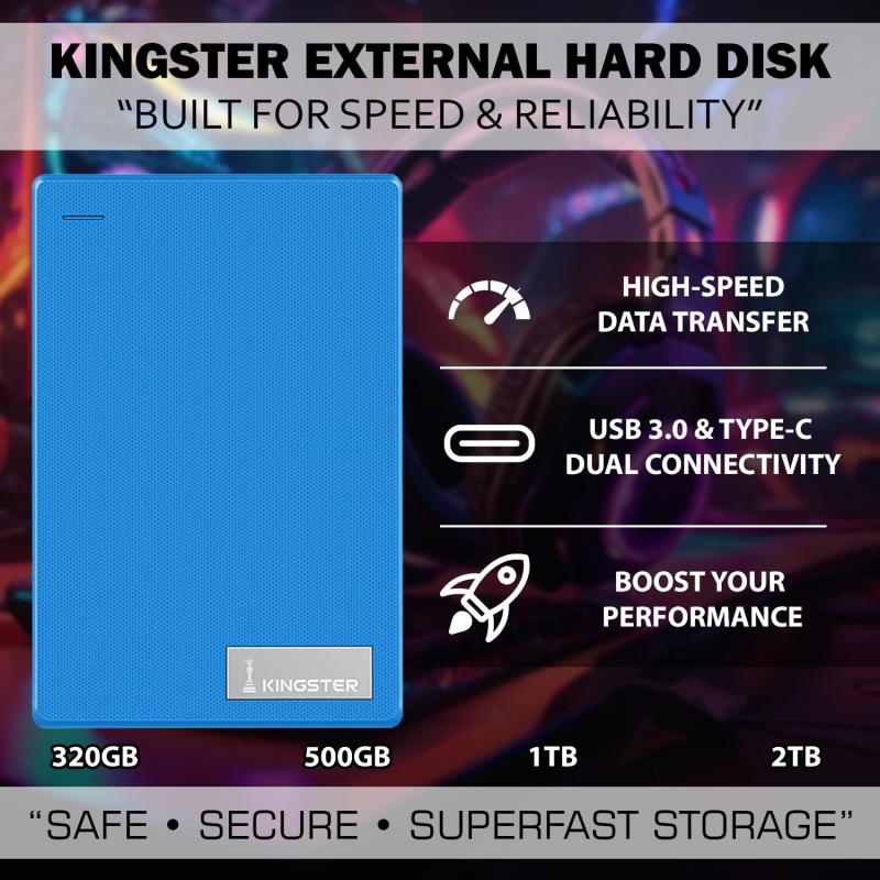 KINGSTER®  External Hard Drive – Blue