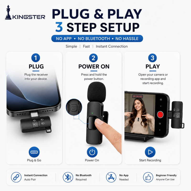 KINGSTER® K9 Dual Wireless Lavalier Microphone for Android & iPhone