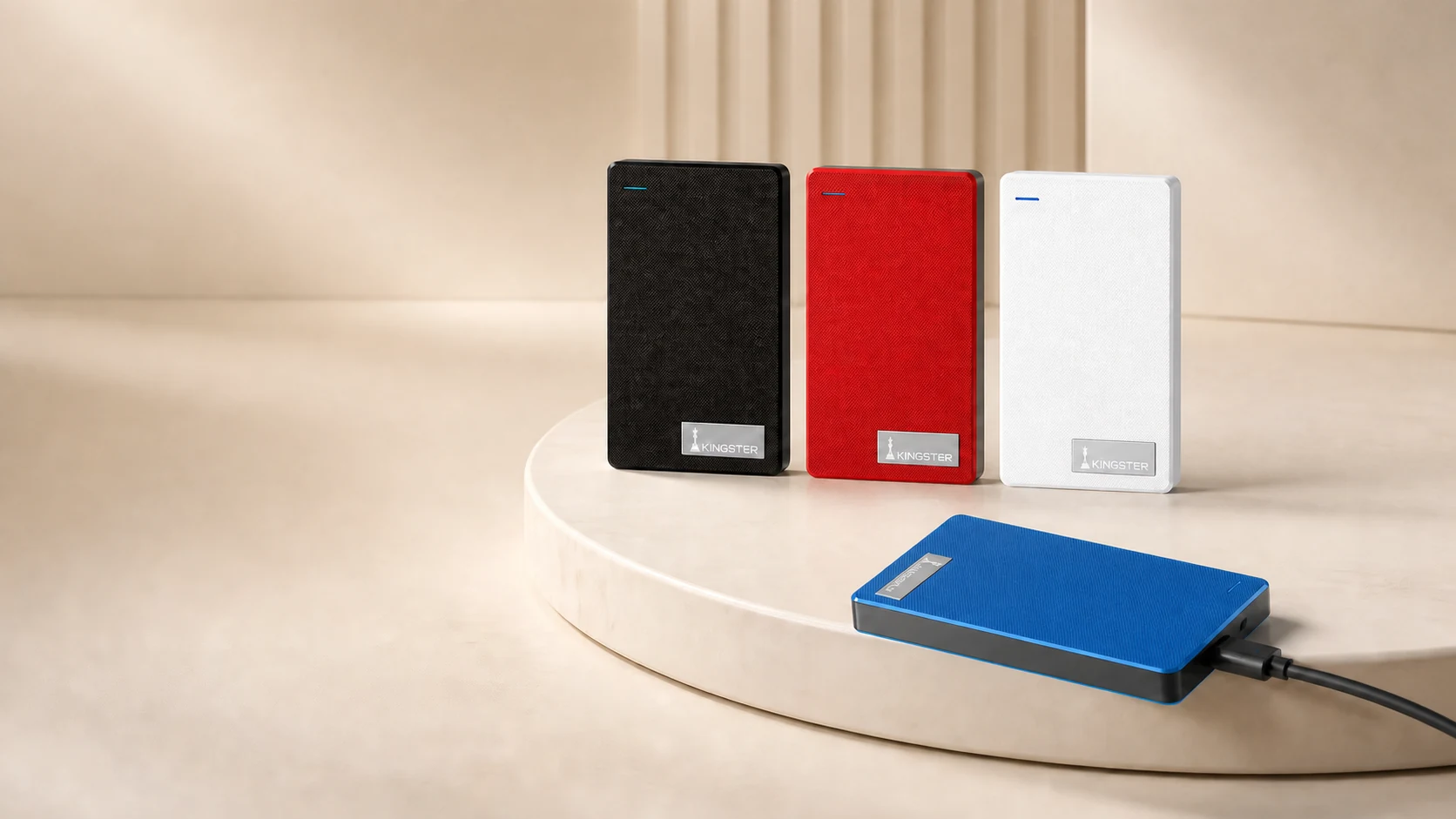 KINGSTER portable external hard drives in black, red, white and blue